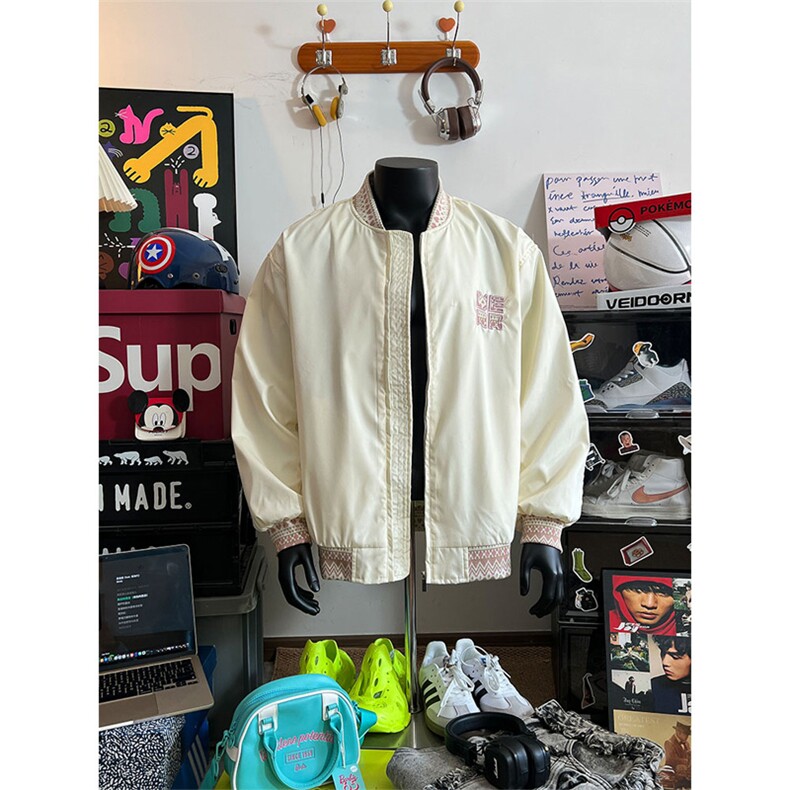 民主风提花拼接飞行夹克棒球服男 xh94-特60图片
