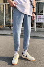 港风秋季新款简约百搭牛仔裤男韩版直筒小脚九分裤/，男装牛仔裤，电商D202