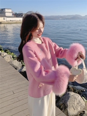 现货新款2183-P390-K569双面羊绒带袖毛狐狸毛可脱，女装双面呢大衣，韩然一族