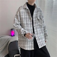 方领时尚新款宽松潮长袖百搭男毛呢加厚原宿潮流衬衫W3767-P50，男装夹克，星座512-2