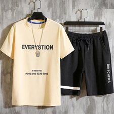 短裤男士2021新款夏装运动休闲宽松中裤韩版短袖t恤套装T722-P35，男装套装，星座1206（原A206）