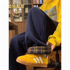 网图美式格子拼接毛呢裤子加绒卫裤宽松休闲长裤A025-XK18087-P45，男装休闲裤，电商A025