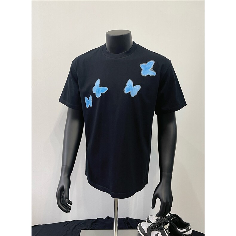 cleanfit黑色蝴蝶印花T恤夏美式复古小领口短袖潮牌宽松V05-P25，男装T恤，电商C310