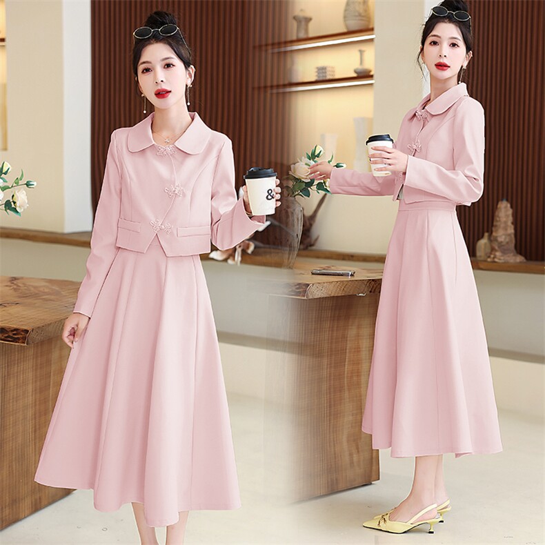 2024春季新中式时尚女装改良旗袍套装裙小香风气质收腰显瘦两件套，女装套装/套裙，妙形
