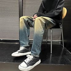 美式宽松复古黄泥直筒裤休闲牛仔裤男潮有大码902A/3702/P58，男装牛仔裤，星座902A