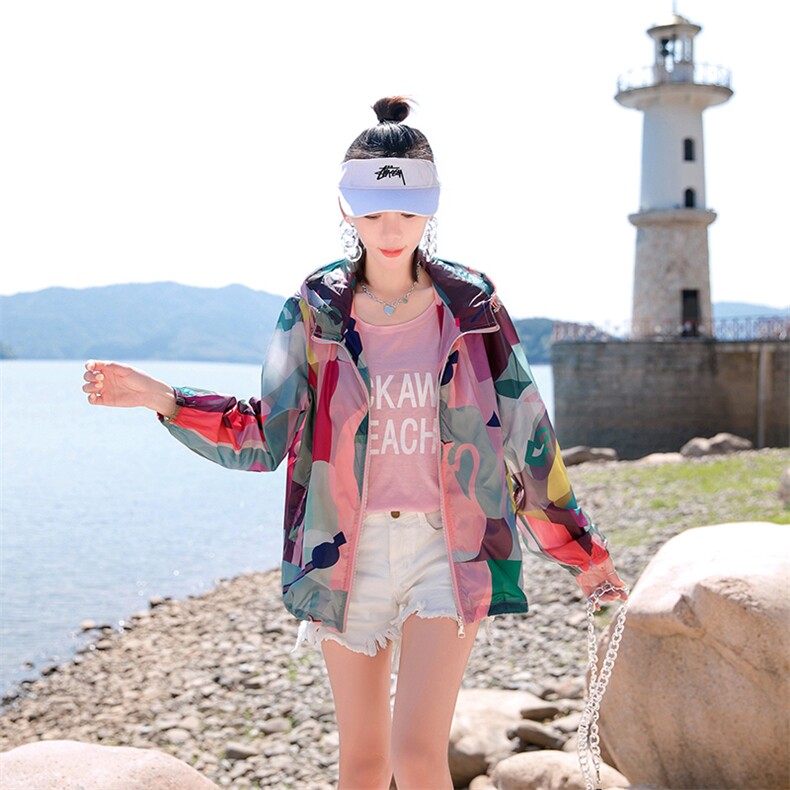 新款防晒衣女夏装中长款宽松韩版风衣防紫外电动车连帽遮阳服外穿，女装防晒衣，可可小西