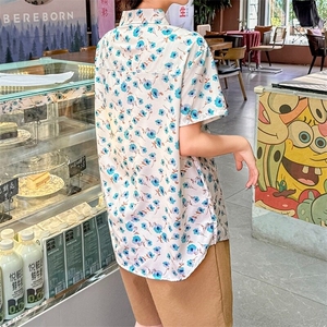 夏威夷风碎花满印短袖花衬衫女宽松情侣休闲沙滩衬衣CS119/P30图片