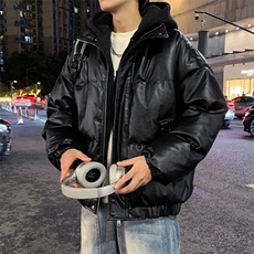 现货假两件pu皮衣棉服外套男冬季新款加厚美式高街棉衣M106-P120，男装皮衣，星座308B-2