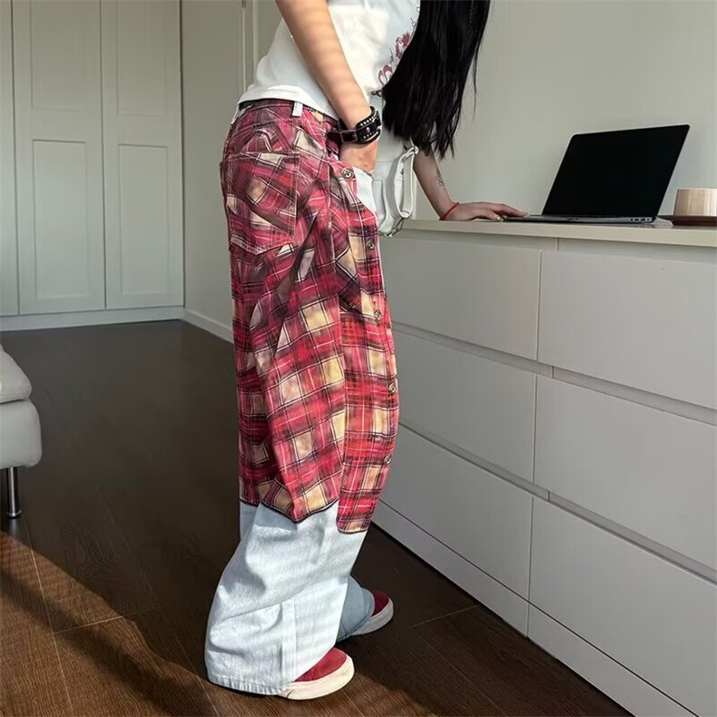 美式3D数码印花格子衬衫牛仔裤潮牌款立体直筒宽松阔腿休闲裤子,男装牛仔裤,星座506A
