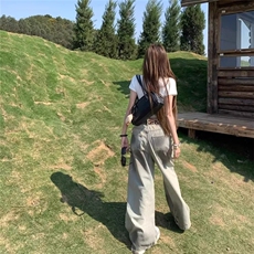 美式复古设计破洞拖地裤辣妹牛仔裤女新款直筒休闲裤LB2166-P52，男装牛仔裤，星座1008