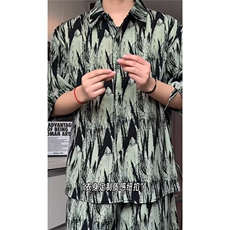 短袖衬衫男+短裤男套装男100%聚酯纤维M-5XL大码TZ78721P50控98，男装牛仔裤，星座226-2
