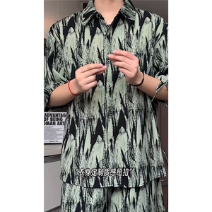 短袖衬衫男+短裤男套装男100%聚酯纤维M-5XL大码TZ78721P50控98图片