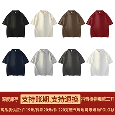 得物抖音二开珠地网眼透气面料纯色宽松短袖T恤翻领POLO衫PL09，男装T恤，电商A486