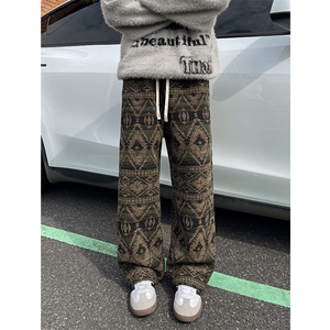 8XL-M羊羔绒裤子男冬季加绒加厚民族风重磅针织棉裤大码KZ023P78图片
