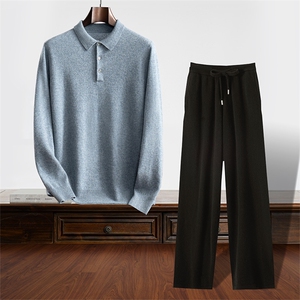 新款百搭男士衬衫长袖长裤秋季套装图片