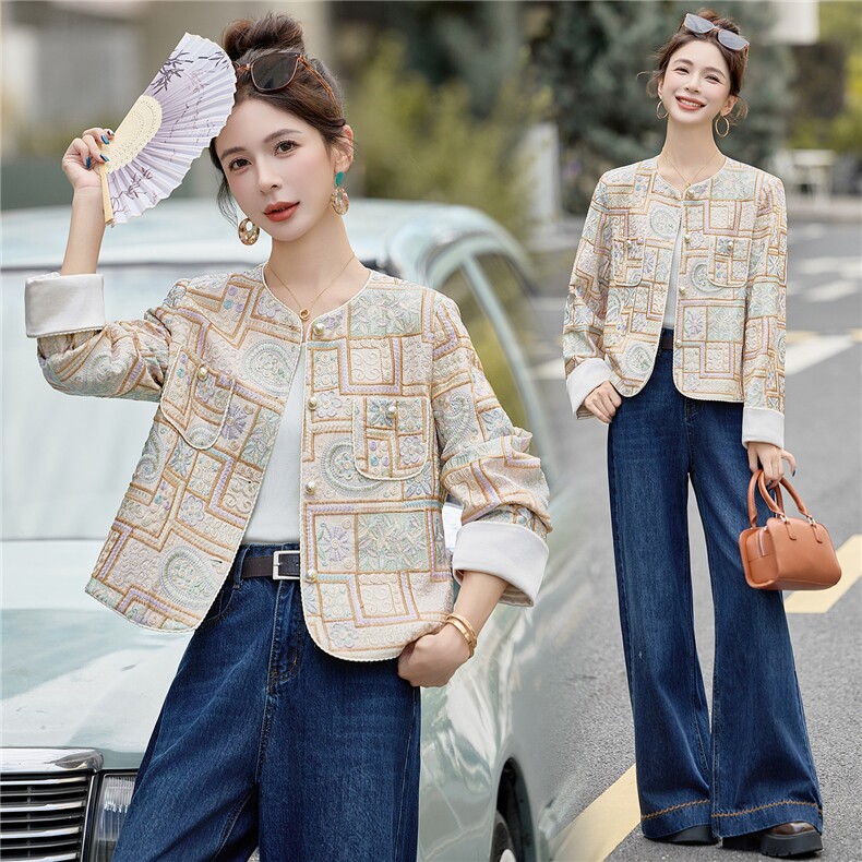 新中式重工刺绣短外套女2026春秋新款小香风亮片宽松汉服上衣，女装短外套，众宇琦