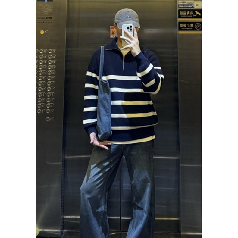 FFY2401-P48日系毛衣男女秋装ins慵懒风bf复古软糯套头拉链,男装T恤,电商B323A