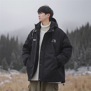 新疆山系图案印花百搭宽松休闲连帽棉服A247-MY85607特批95控158图片