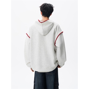 WY10155-特P48 控88新款连帽贝壳绣花麦穗提花大码男宽松情侣卫衣图片