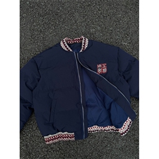 网图有货藏蓝色民族提花拼接品质夹棉棒球服棉衣外套男A234-P88，男装棉衣，星座1505