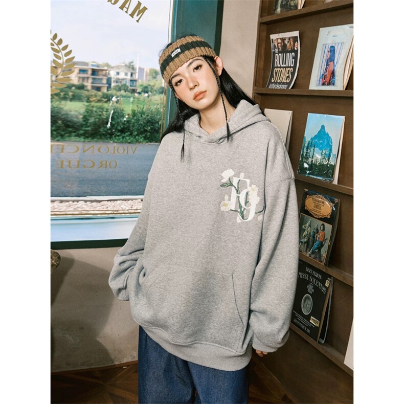 5482-P58美式高街好质量刺绣连帽休闲卫衣薄款/加绒,女装卫衣/绒衫,星座617A-2