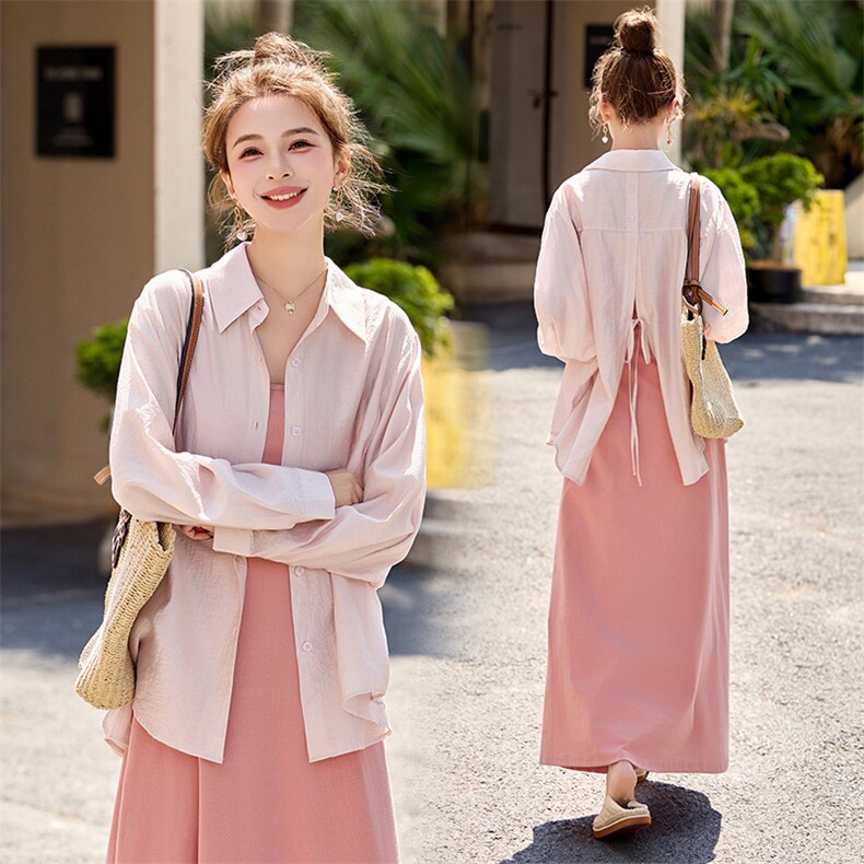 2025新款防晒天丝吊带两件套套装,女装套装/套裙,奕可儿