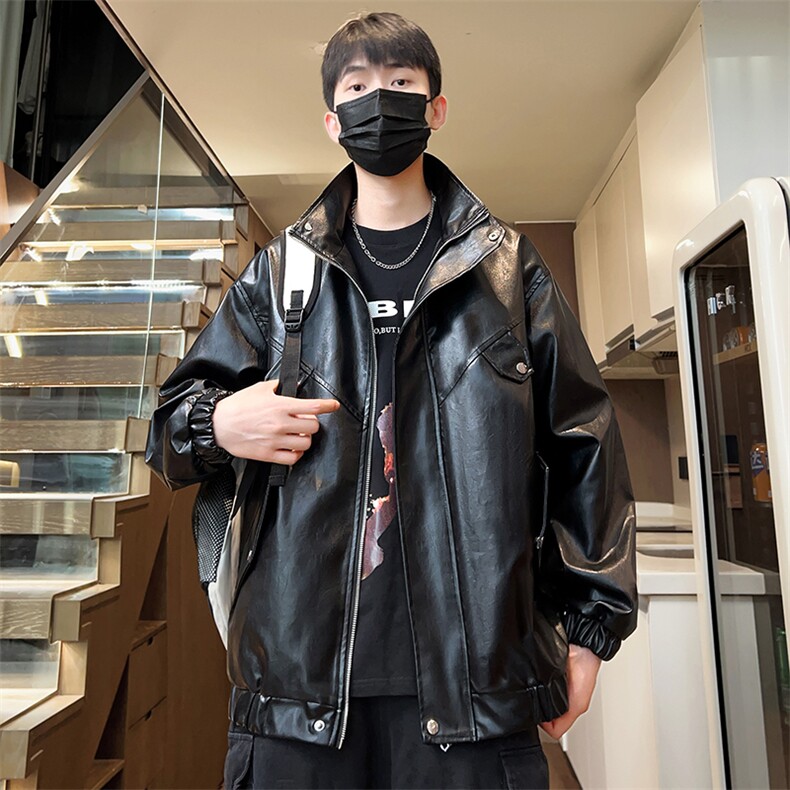 秋季机车皮夹克男水洗皮小外套立领皮衣男士潮流A266-PY008-P55，男装皮衣，电商A266