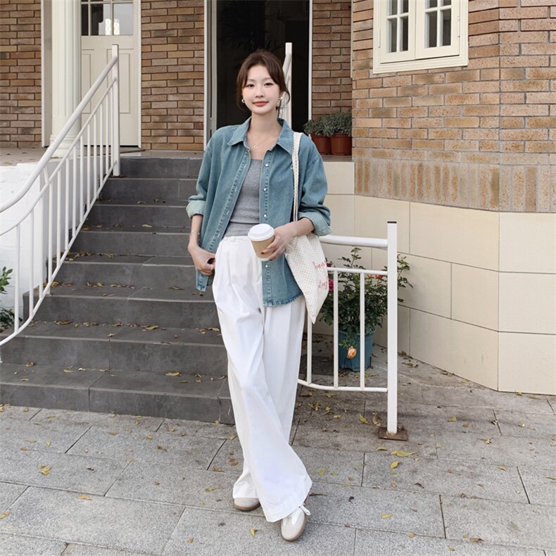 港风重工刺绣叠穿衬衣女款2025新款爆款早春休闲百搭牛仔衬衫外套,女装牛仔外套,依路服饰