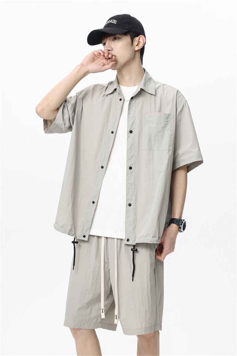夏季新款衬衫男短袖高级感冰凉休闲短裤潮两件套A436-2539-P60,男装牛仔裤,电商A436