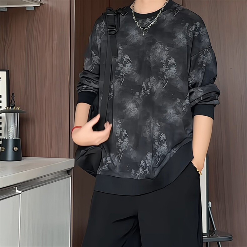 S2605/P35春装新款现货卫衣男新中式套头个性宽松大码T恤上衣,男装T恤,电商A141