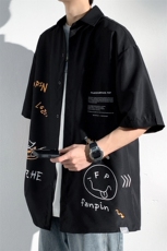 2025夏季新款港风光影墙大码休闲短袖衬衫M-5XHC21190-P35，男装衬衫，电商A022