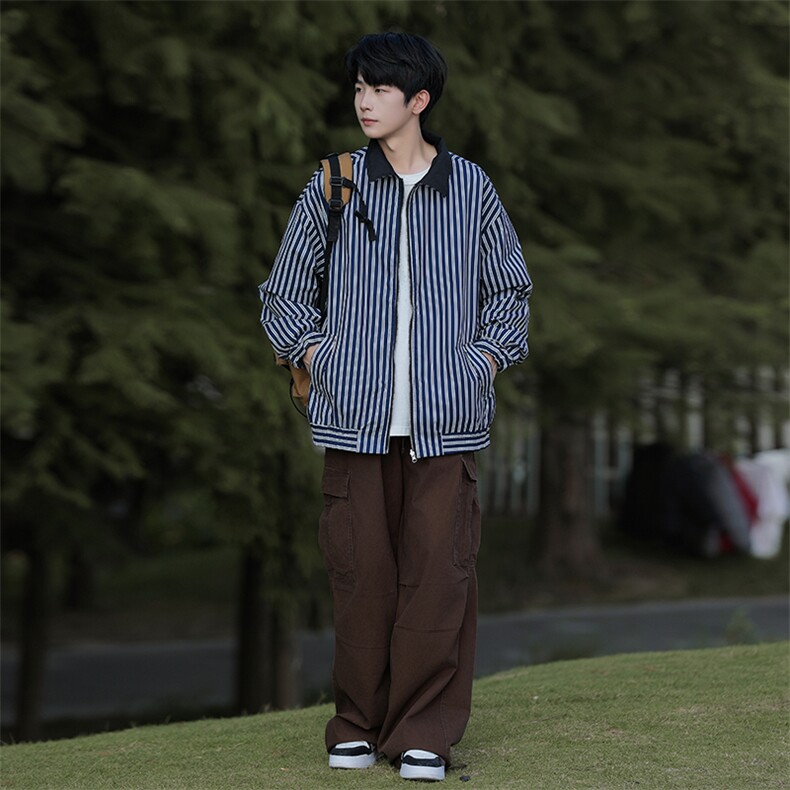 2025秋两面穿条纹外套男大码休闲夹克JK92P65,男装夹克,电商C323