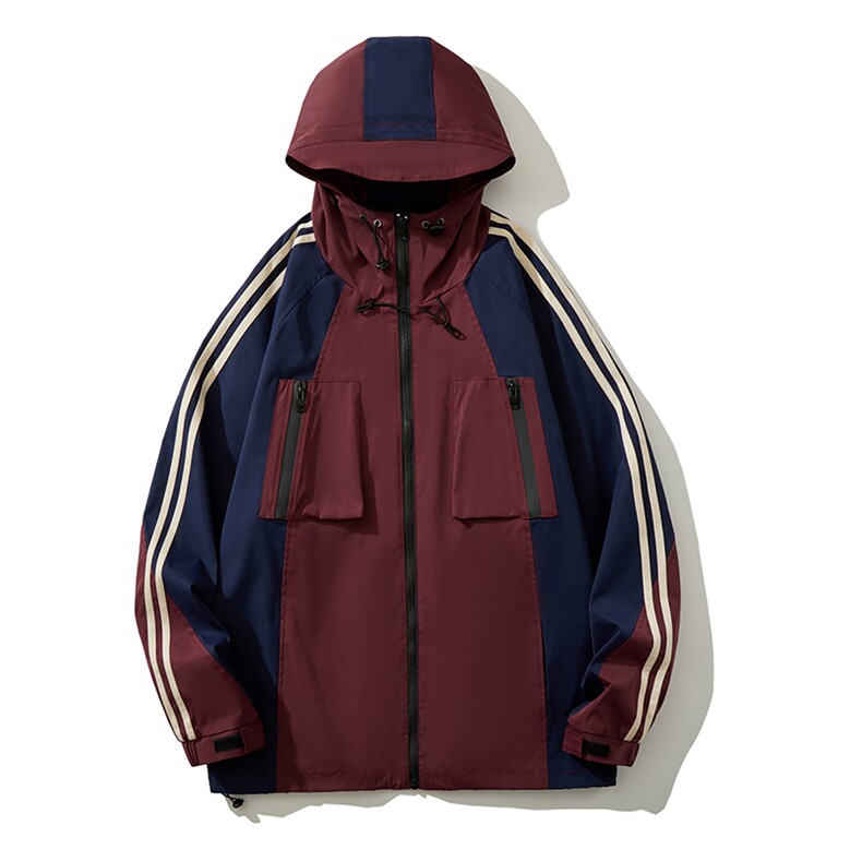 男女街头机能条纹冲锋风外套撞色拼接连帽工装夹克HY397P95控138,男装夹克,电商A102B