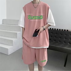 华夫格套装潮流休闲短袖短裤两件套FTZ3055-P55控78，男装牛仔裤，电商B370