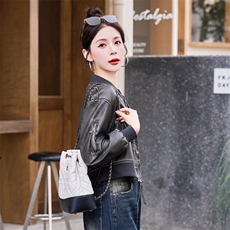 机车皮衣外套女2025秋秋新款休闲时尚帅气工装小个子pu皮夹克上衣，女装短外套，意芙