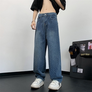 美式复古水洗阔腿牛仔裤新款ins百搭宽松直筒长裤子男N01396-P45图片