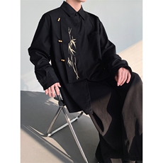 25秋冬男士新中式男士竹叶刺绣长袖加厚衬衫CS223-P88，男装衬衫，电商B288