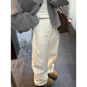 牛仔裤男女春秋新款小众显瘦高级感宽松直筒拖地弯刀裤FK09 P57图片