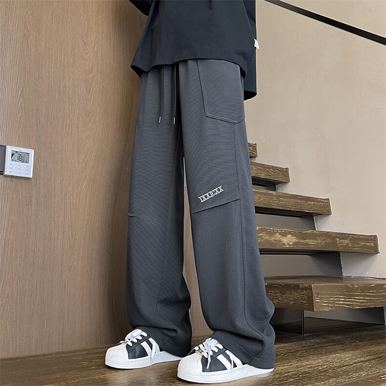 特批P45无差价春季新款港风褶皱运动卫裤男多口袋潮拖地长裤K1477，男装休闲裤，电商A001