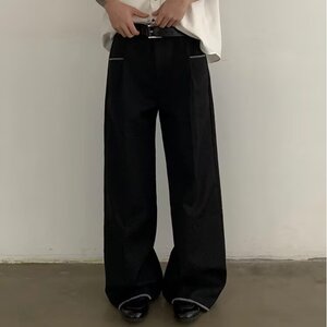 休闲裤子男款春秋潮牌重磅西裤小众美式弯刀裤男士宽松阔腿裤子图片