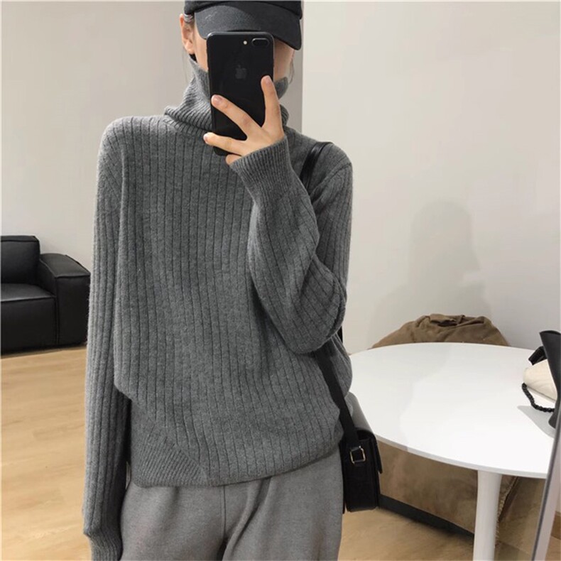 23春秋冬新款低圆领抽条羊毛衫女宽松毛衣显瘦长袖针织衫韩版,女装羊毛衫,鹿一羊绒