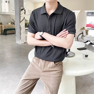 夏季男士Polo衫纯色短袖翻领针织衫修身韩版坑条休闲百搭T恤 PL04图片