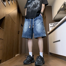 水洗大码牛仔短裤男夏季高街宽松直筒休闲五分裤24XD23021特批35，男装牛仔裤，电商A042