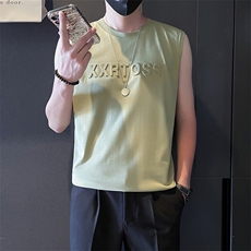 B04-特P28控48男士圆领纯棉透气凉爽印花无袖坎肩宽松背心男白1，男装背心/马甲，电商D327