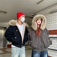 网图派克服短款羽绒棉服仿兔毛大毛领连帽棉衣A025-FY11162-P105，男装棉衣，电商A025