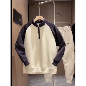 1506A/G90410/P46潮牌拼色长袖Polo衫字母美式宽松半拉链卫衣2图片