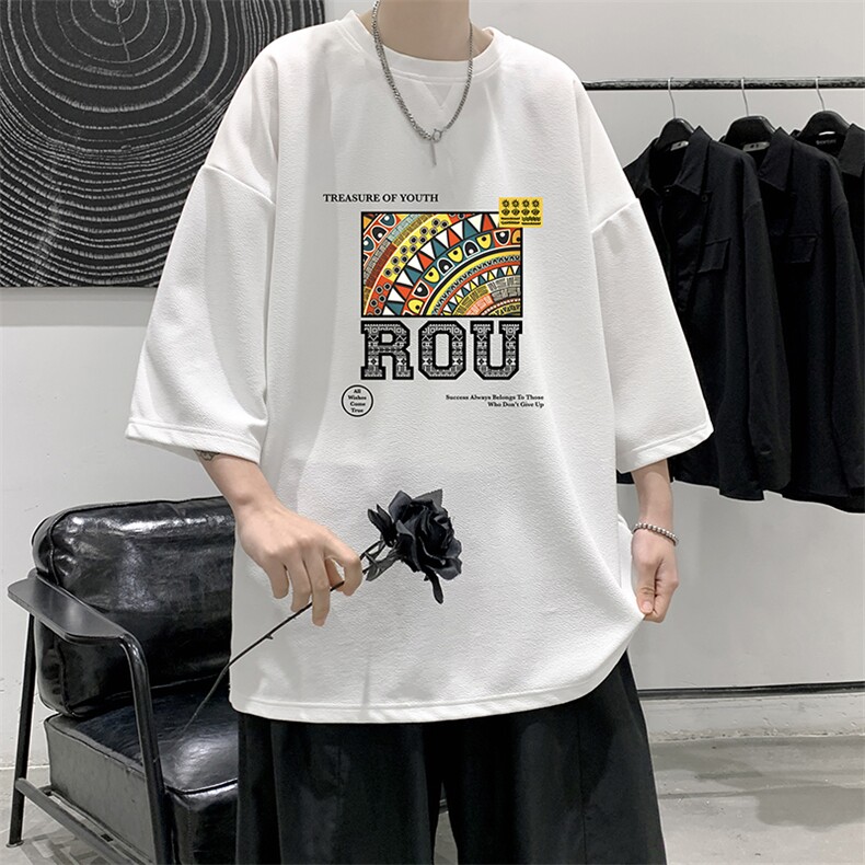 冰丝七分袖t恤男大码五分袖男短袖男中袖Q11370-P30,男装T恤,电商A040