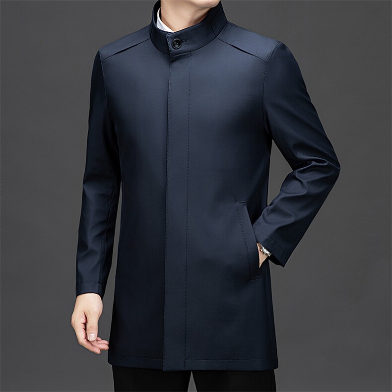 XL-F1399春秋新款男士中长款风衣立领外套简约通勤商务男装,男装风衣,电商B360