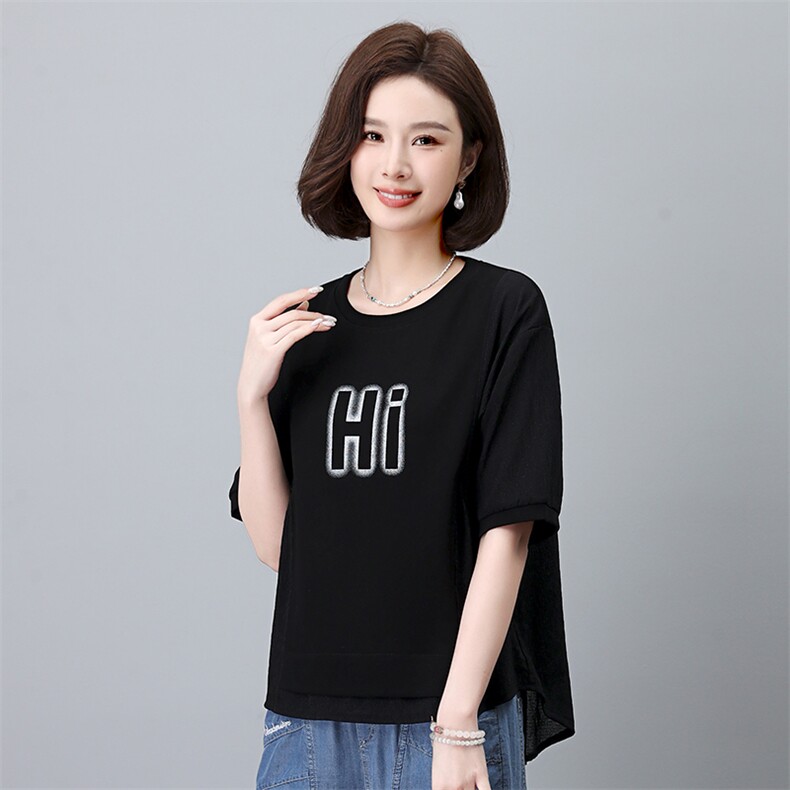时尚宽松短袖T恤女夏季新款韩版百搭显瘦上衣学生休闲打底衫,女装T恤,叶笙衣