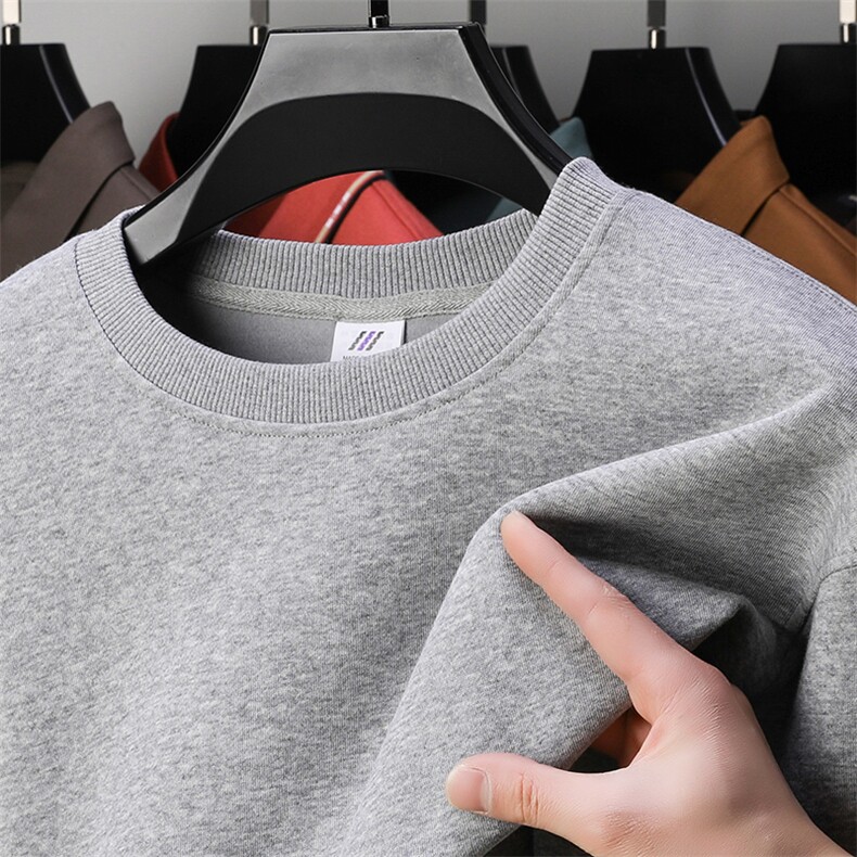 纯棉春秋装重磅棉质圆领男纯色卫衣潮流2024长袖T恤打底衫上衣服，男装T恤，电商B212（原钱塘6029）